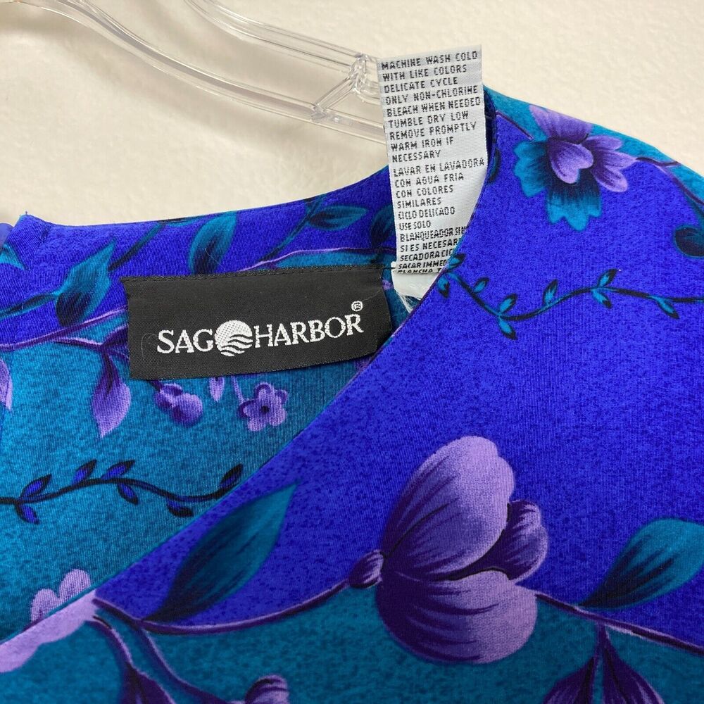 Vintage Sag Harbor Maxi Dress Size 12 Purple Green Fitted Sheath Front Slit - Picture 4 of 9